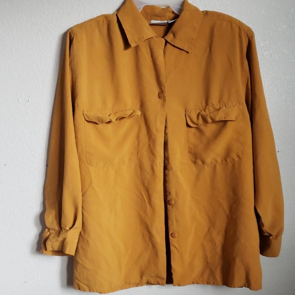 🌊HASTING & SMITH || mustard silk blouse